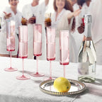 6 Pieces Acrylic Pink Champagne Flutes 5.4 OZ Square Champagne Glasses Stemmed Coupes Reusable Wedding Toasting Glasses Rose Bride Wine Glasses For Birthday Party Wedding Anniversary Christmas