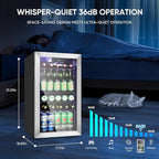ORYMUSE 3.2 Cu.Ft Beverage Refrigerator, 130 Can Mini Fridge with Glass Door & Digital Temperature Control, Compressor Cooling Freestanding Cooler for Soda, Beer, Wine, Home, Office & Bar - Silver