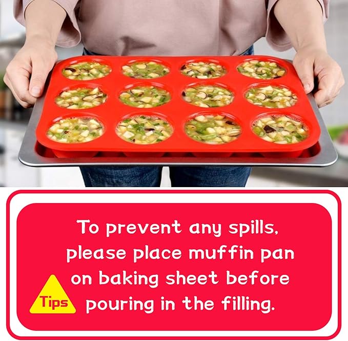 CAKETIME 12 Cups Silicone Muffin Pan - Nonstick Cupcake Pan 1 Pack Regular Size Silicone Mold for Baking