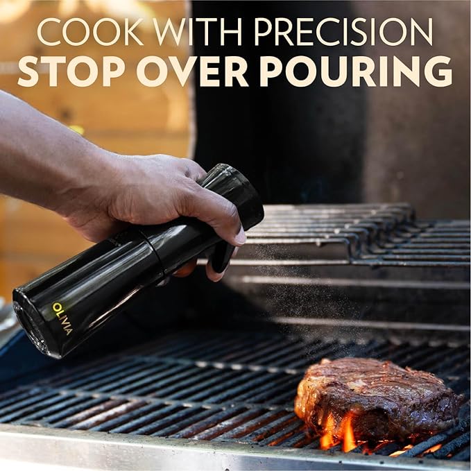FLAIROSOL OLIVIA SIGNATURE Advanced Kitchen Oil Sprayer Technology, Fine Mist & Portion Control, Refillable Glass Cooking Spray Bottle, Anti-Drip & Leakproof, Air Fryer, Salad, BBQ, 200ml (Black)