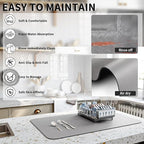 HotLive Dish Drying Mat for Kitchen Counter, Heat Resistant Drainer Mats with Non-slip Rubber Backed, Hide Stain Kitchen Super Absorbent Draining Mat, Easy to Clean Dish Rack Pad, Grey 16"x18"