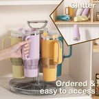 Rotating Coffee Bar Accessories Organizer, 2-Tier Lazy Susan Cup Holder for Stanley 40oz Tumbler with Handle, Countertop Drying Rack Station with Divided Tray for K-Cups, Snacks & Mugs