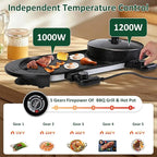 Hot Pot Electric with Grill, 2 in 1 Smokeless Non-Stick Shabu Shabu Pot with Korean BBQ Grill, Independent Dual Temperature Control, 2200W Fast Heating, for Family Gatherings or Friends' Parties