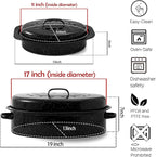 Enamel Roaster Pan With Lid and Rack Set 13"19"Granite Roasting Pans, Oval Large Turkey Baking Pan Suitable for Cooking 20lb Poultry and Beef High Temperature Resistance Oven Cookware