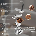 Uncoated 1 Cup Single Tube Moka Pot 304 Thickened Stainless Steel Mini Coffee Maker Stovetop Espresso Coffeemaker Italian Classic Style Brewing Greca Cafe Mocha for Camping Travel Home 90ml