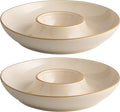 LEHAHA Porcelain Chip and Dip tray, Set of 2,12 inch Ceramic Serving Tray, Divided Serving dip Platter, Porcelain dip bowl, salsa bowl, Microwave and Dishwasher Safe, Dark Cream