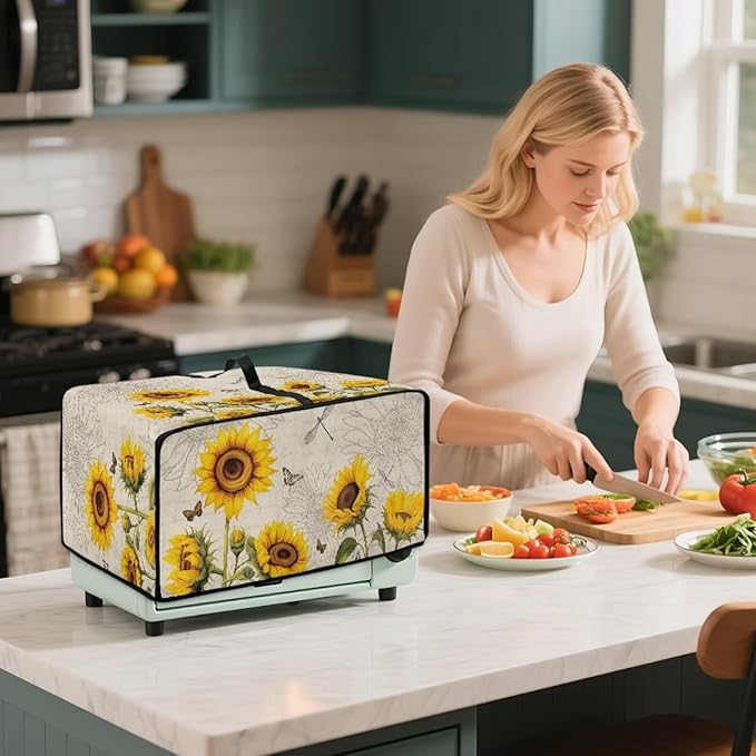 Sunflower Butterfly Dragonfly Print Toaster Oven Dust-proof Cover, Fingerprint Prevention & Greasy Protection Washable Universal Small Appliance Covers (Medium-16.1 * 19.71 * 10 inches)