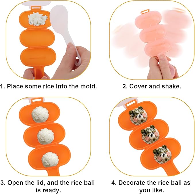 7pcs Rice Ball Mold Kit, Musubi Maker Set Shake Rice Press Roll Shaker Mould Sushi Making Kit with Scoop Kitchen Tools for Lunch Bento and Home DIY