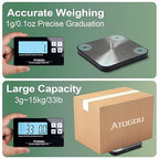 Atogou Food Scale, 33lb Wireless Kitchen Scale with Remote Display, 1g/0.1oz Precise Graduation, Food-Grade 304 Stainless Steel, Digital Food Scale for Cooking, Baking, Postage, Shipping, Black&Silver