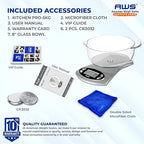 AWS Kitchen Pro 0.1g/0.001oz Precision Food Scale 5kg/11lb Digital Bowl Scale with Tempered Glass, | 2.72L Dishwasher-Safe Bowl, Tare, Timer, Clock & Room Temperature Display | Ultra Cooking Scale