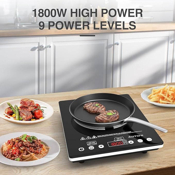 Electric Cooktop Single Burner Portable Stove 1800W 110v -120v Countertop Hot Plates Electric Plug in, Touch Control, Child Lock, 9 Power Levels Low Noise, 4 Hour-Timer Infrared Cooktop