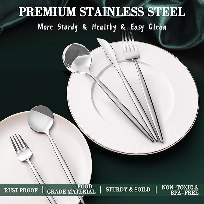 40-Piece Silverware Set for 8, CEKEE Stainless Steel Flatware Cutlery Set Included Knife Spoon and Fork, Kitchen Utensils Set for Home Hotel Wedding Restaurant - Mirror Polished & Dishwasher Safe