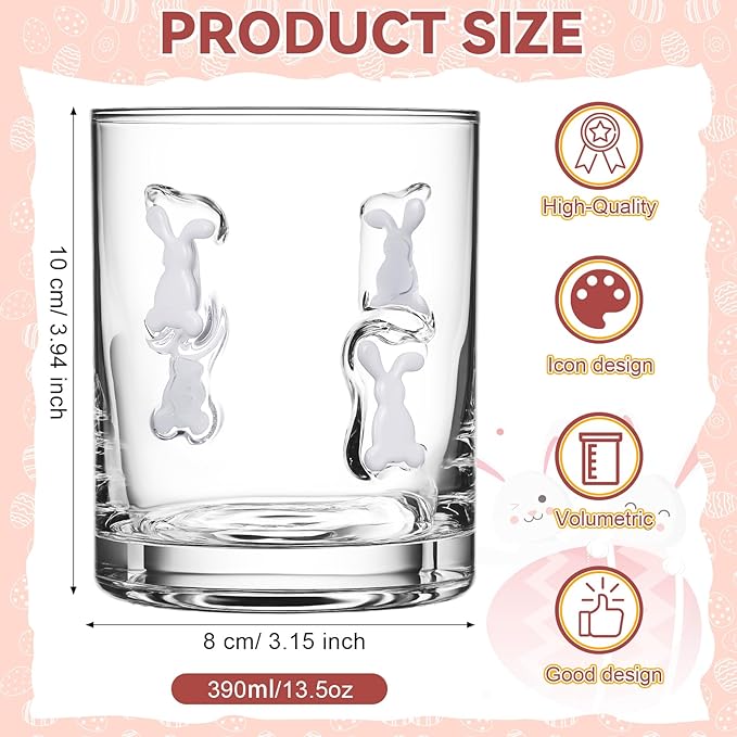 Skylety 2 Pcs Easter Icon Juice Glasses Bunny Drinking Cups Gifts Easter Rabbit Egg Pattern Coffee Mugs 13.5 oz Old Fashioned Whiskey Cocktail Stemless Wine Glasses for Christmas Party Decor
