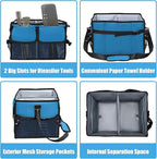 Large Grill Caddy with Paper Towel Holder - BBQ Caddy Organizer for Utensil, Condiment - Easy Carry Picnic Bag - Griddle Bag for Camping, Travel, RV - 600D Waterproof Oxford Fabric, Blue