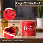 DAYYET Farmhouse Cookie Jar for Kitchen Counter, 1 Gallon Vintage Cookie Jar with Airtight Lid, Large Food Storage Container for Candy, Cookies, Dessert, Red Kitchen Decor and Accessories