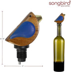 Songbird Specialties Wine Bottle Pourer, Fun Wine Pourer Spout Sings While It Pours, Airtight Wine Bottle Sealer, Acacia Wood with Blue Wings