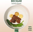 BECIGAR 23pcs Ceramic Pots and Pans Set, Nonstick Detachable Handle Cookware, Induction Kitchen Cooking Set with Removable Handle,include Frying Pans & Saucepans Oven Safe(Green)