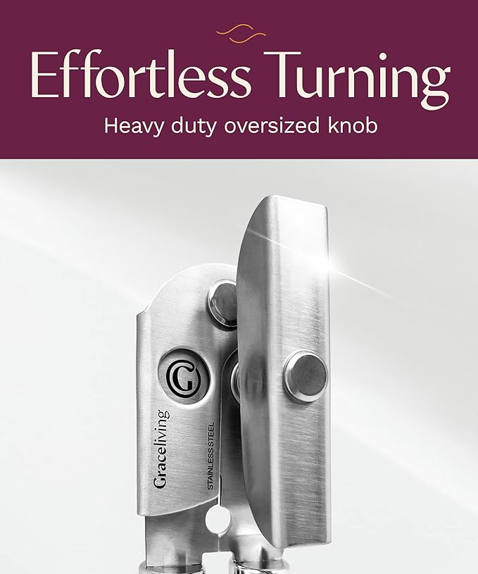 Premium Multifunction Magnetic Manual Can Opener and Bottle Opener, Heavy Duty Stainless Steel Sharp Cutting Blade and Oversized Easy Turn Knob, Soft-Touch Handle, Kitchen Use (Orange)