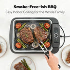 Indoor Smokeless Grill & Griddle, 1100W Electric Gill for BBQ, Smoke Extraction Device, 6-Speed Temperature Control, Non-Stick ‎Grill Plate with Oil Drain Holes, Dishwasher Safe, 5-Serving