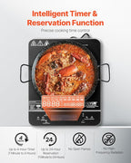 VEVOR Portable Induction Cooktop, 1500W Electric Induction Burner with 9 Temperature Settings, Countertop Induction Hot Plate with 4H Timer, 24H Reservation, Child Lock, Easy to Clean, for Cooking
