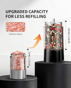 CIRCLE JOY Rechargeable Gravity Electric Salt and Pepper Grinder Set Automatic Stainless Steels Salt and Pepper Mills with LED Light, No Battery Needed, Adjustable Coarseness,for Home Kitchen BBQ