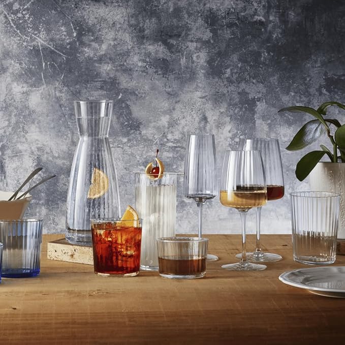Bormioli Rocco Exclusiva Tom Collins Glasses - Set of 12, Laser Cut Thin Rim, Secure Edge Thermal Strong Rims - 16oz Star Glass Tumblers for Cocktails, Water & Beverages, Made in Italy, Lead-Free