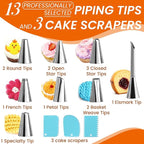 BEWOS 80 PCs Cake Decorating Kit With Cake Turntable - Include 50 Disposable + 4 Reuseable Piping Bags, 13 Icing Piping Tips, Cake Leveler, 2 Spatulas, 3 Icing Scraper, Cake Decorating Tools