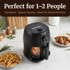 Elite Gourmet Glass Air Fryer, 2.4 Qt Compact Size for 1–2 People, PFAS-Free Ceramic & Glass Basket, Visible Cooking, Adjustable Temp 175–400°F, 1150W, Black