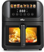 Bear Air Fryer, Stainless Steel Airfryer 8 Presets for Fast Family Meals, 6.4Qt Large Visible Window Temp Timer Adjustable Roast Bake Crisp French Fries Steak, Non Stick Basket Dishwasher Safe
