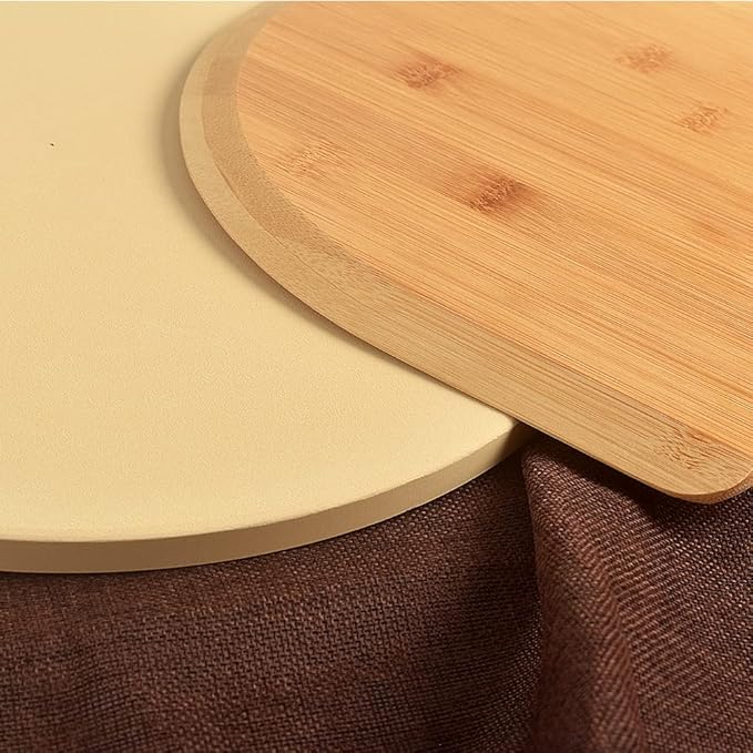 homEdge Pizza Stone Set, Heavy Duty Round Cordierite Baking Stone for Bread, Pizza, Thermal Shock Resistant Cooking Stone with Bamboo Pizza Peel Paddle for Oven and Grill-13 Inches (Diameter)