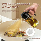 X&E 16oz/470ml Glass Olive Oil Sprayer for Cooking, 2 in 1 Olive Oil Dispenser Bottle, Food Grade Oil Mister for Kitchen Gadgets, Air Fryer Accessories, Salad & BBQ – Black