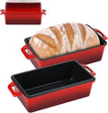 Northriver Casting 9x5 Inch Enameled Cast Iron Loaf Pan with Lid, Perfect Bread Baking Pan | Even Heat Distribution for Homemade Bread, Cake, Meatloaf，2 Piece set，Red