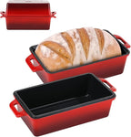 Northriver Casting 9x5 Inch Enameled Cast Iron Loaf Pan with Lid, Perfect Bread Baking Pan | Even Heat Distribution for Homemade Bread, Cake, Meatloaf，2 Piece set，Red