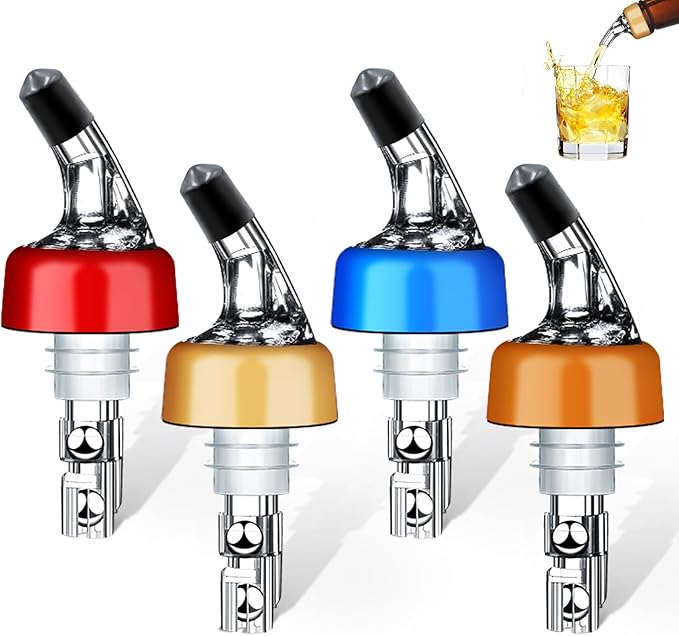 SuproBarware Automatic Measured Bottle Pourer - Quick Shot Spirit Measure Pourer Drinks Wine Cocktail Dispenser Home Bar Tools - 1oz/30ml (mix color 4 pack)