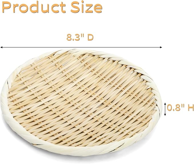 Bamboo Basket Colander, 8.3" Round Small Bamboo Sieve Washing Strainer, Hand Weave Plate Holder for Kitchen, Wicker Pantry Storage Tray for Fruit Vegetable Bread Snack Zaru