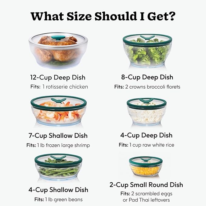 Anyday 4-Cup Glass Food Storage with Glass Lid, Round Deep Dish | Plastic-Free Meal Prep & Microwave Cookware | Stackable Airtight Storage Container with Vented Lid for Microwave-Safe Reheating