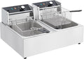 Commercial Electric Deep Fryer, 6L x 2 Dual Tank Stainless Steel Deep Fryer with Frying Basket & Lid, Countertop Fryer for Home Kitchen and Restaurant, 3600W, 110V