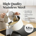 Cooler Concepts Pasta Pot with Strainer Lid - 5.5 Quart Large Spaghetti Pot - Twist & Lock for Easy Drain & No Colander Or Strainer Basket Insert Needed - Dishwasher Safe Pots