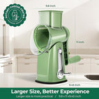 SUSTEAS Rotary Cheese Grater with Handle - Vegetable Shredder with 5 Well-designed Blades & Strong Suction Base,Round Mandoline Slicer & Food Chopper for Kitchen,with Blade Storage Box(Retro Green)