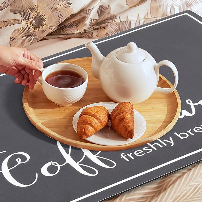 Findosom Dish Drying Mat, 12"x 20" Super Absorbent & Hide Stain Coffee Mat, Cuttable Drying Mat for Kitchen Counter, Coffee Bar Accessories, Under Dish Rack, Coffee Maker, Espresso Machine, DarkGrey