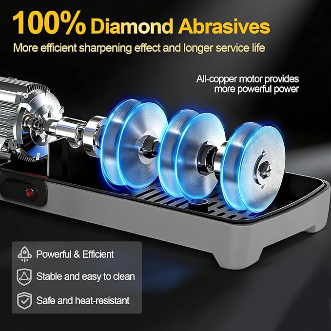 Electric Knife Sharpener for Kitchen – Professional 3-Stage 100% Diamond System with 20° Precision Angle, Fast Sharpening to Restore & Polish Chef Knives (Silver)