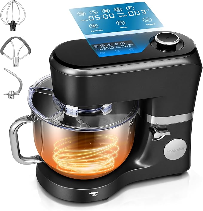 VIVOHOME Stand Mixer with Fermentation, One-Touch Presets Electric Dough Mixer with 6 Qt Bowl, Kitchen Standing Mixer for Baking, Cake with Flex Edge Beater, Bread Hook, Whisk, Black