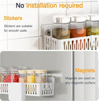 Sevenblue 4 Pack Large Magnetic Spice Rack for Refrigerator, Spice Rack Organizer, Moveable Magnetic Shelf Fridge Organizer with 4 Hooks for Kitchen and Oven Organization, White