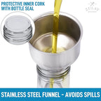 Zulay Kitchen (2 pack 17oz Olive Oil Dispenser Bottle For Kitchen - Glass Olive Oil Bottles With 2 Spouts, 2 Removable Corks, 2 Caps, & 1 Funnel - Oil Bottle For Kitchen & Storing Liquids