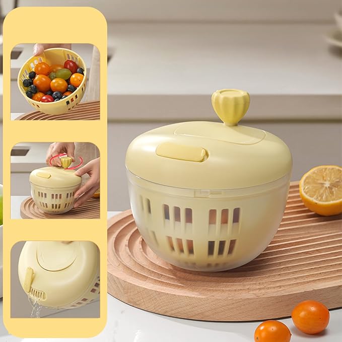 Salad Spinner, Fruit Washer and Lettuce Spinner, Vegetable & Fruit Salad Washing Bowl with Strainer, for Salad Greens, Lettuce, Fruits, Vegetables