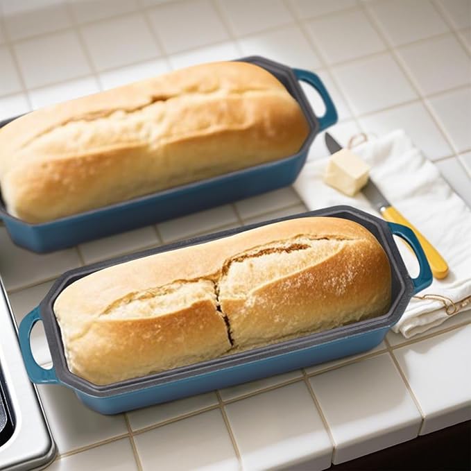 Flavehc Bread Pan Cast Iron Loaf Pan with Lid Bread Loaf Pan 13x5 Inch Enameled Cast Iron Sourdough Bread Pan,DarkCyan
