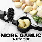 Zulay Kitchen Large Premium Garlic Press Set - Bigger Bowl for Bigger Garlic - Rust Proof Garlic Mincer Tool - Easy-Squeeze, Easy-Clean Silicone Garlic Peeler & Brush (Black)