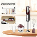 MegaWise 3-in-1 Hand Blender Set with Variable Speed Control, 400W Immersion Blender - Includes Whisk, Milk Frother, Chopper, and Beaker for Smoothies, Soups, and Baby Food (RED)