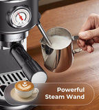 atatix 20 Bar Espresso Machine with Milk Frother, Compact Espresso Maker, Stainless Steel Coffee Machine with Precise Temp Control & 44oz Removable Water Tank for Latte, Cappuccino, Dark Grey