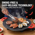 Non-Stick Electric Indoor Grill Pan, Smokeless Electric Griddle with Temperature Control, Round Baking Pan for BBQ, Steaks, Pancakes & Comal Electrico para Tortillas (36cm/14.2in)